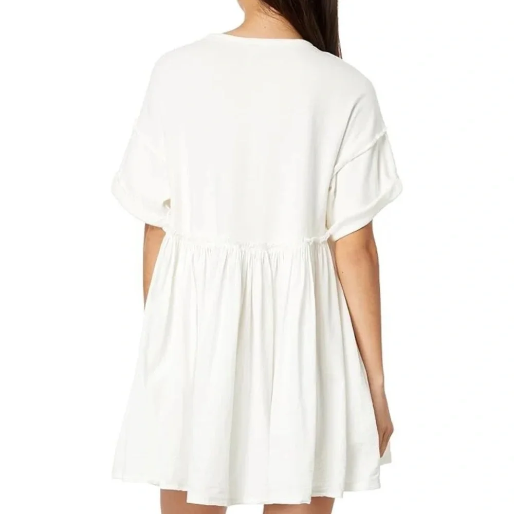 Free People NEW Women's Catalina Mini Dress Ivory Cotton Ruffle Round Neck